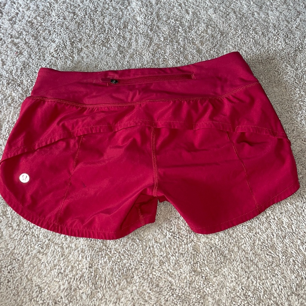 Red lululemon speed up shorts